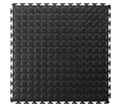 Black interlocking garage floor tile with raised circular texture